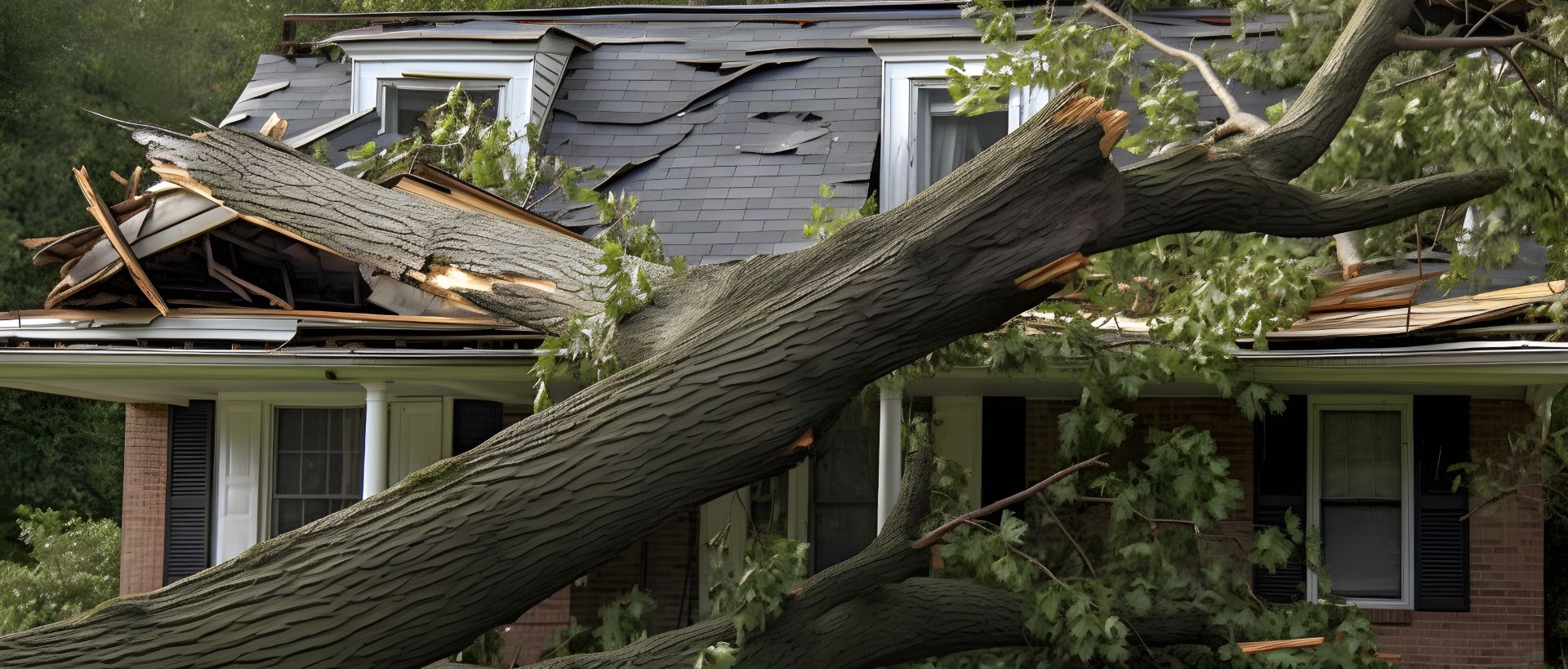 Emergency crew removing a large storm-damaged tree from a Massachusetts home